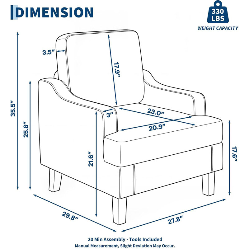 Chaise d'appoint en chenille Mid-Century moderne, fauteuil de lecture confortable, structure en bois robuste et en fer, Blue