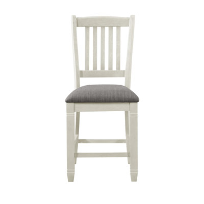 Wood Counter Height Chairs Set Of 2Pc Textured Fabric Upholstered Dining Furniture
