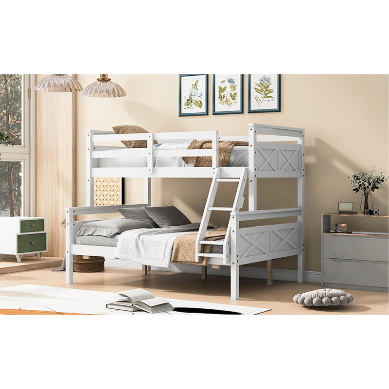 Lit simple superposé au-dessus d'un lit double pour l'espace de la chambre à coucher - Blanc et coffre-fort avec garde-corps inclus