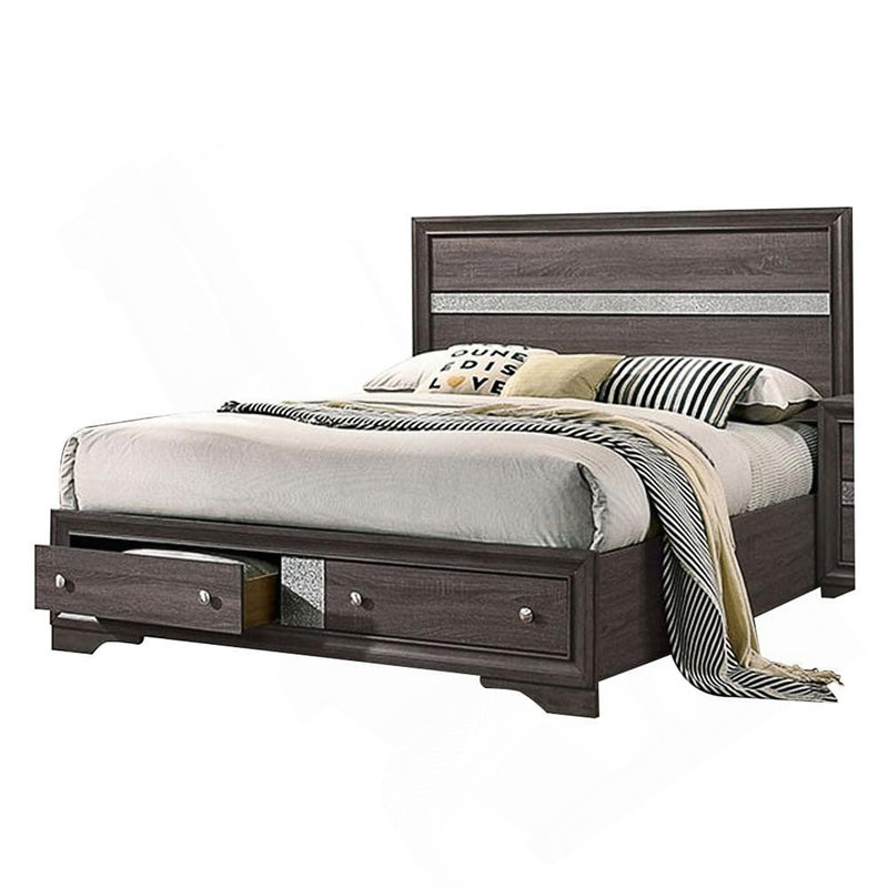 Lit plateforme avec rangement Lininger, Gris, Grand