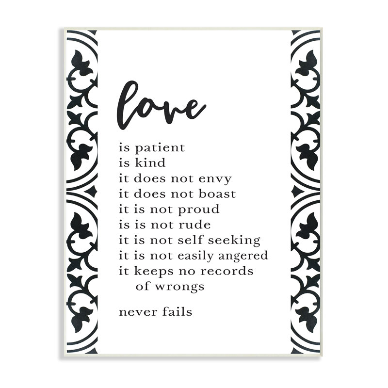 «Love is patient Love is Kind», reproduction d'art textuelle sur toile à cadre flottant, H 19 po x l 13 po, Plaque murale