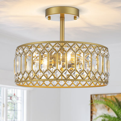 Luxury Crystal Drum Semi Flush Mount Light