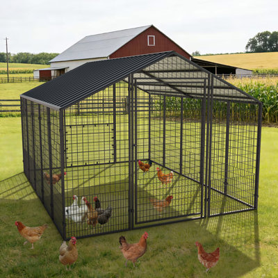 10 FT x 8 FT Walk-in Metal Chicken Coop, Universal Poultry Pen with Galvanized Metal Roof with Specious Activity Space