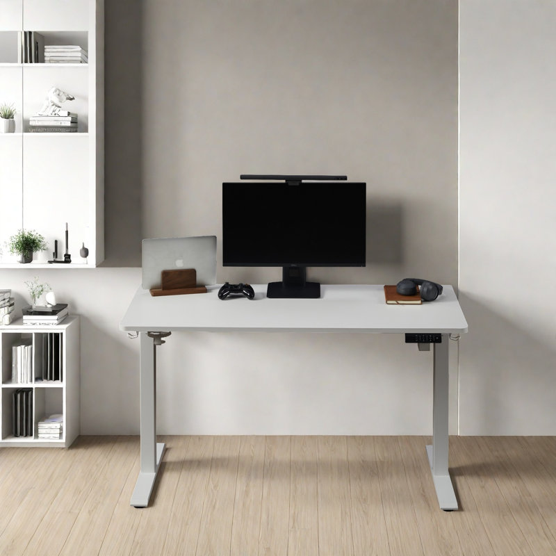 Bureau debout à hauteur réglable électrique Larreon, H 47,2 po x l 48 po x P 24 po, Blanc cassé / blanc
