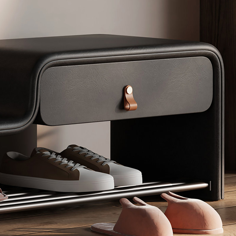 Banc à chaussures en cuir 39,4 po, Noir, noir, noir, noir