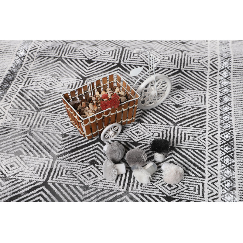 Marissa Collection Grey Geometric Transitional Area Rug, Runner 2'6" x 7'7"