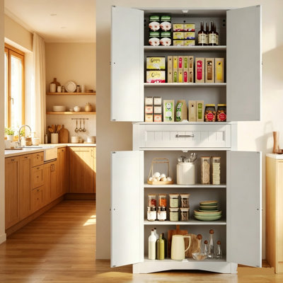 Orys 71'' Freestanding Pantry Cabinet with Drawer, Adjustable Shelves, Magnetic Doors, and Anti-Tip Design