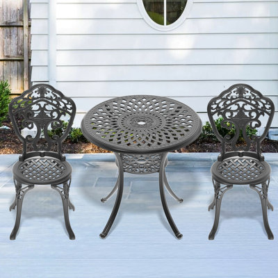 3 All-Weather Cast Aluminum Dining Furniture With Black Frame Ergonomic Chairs