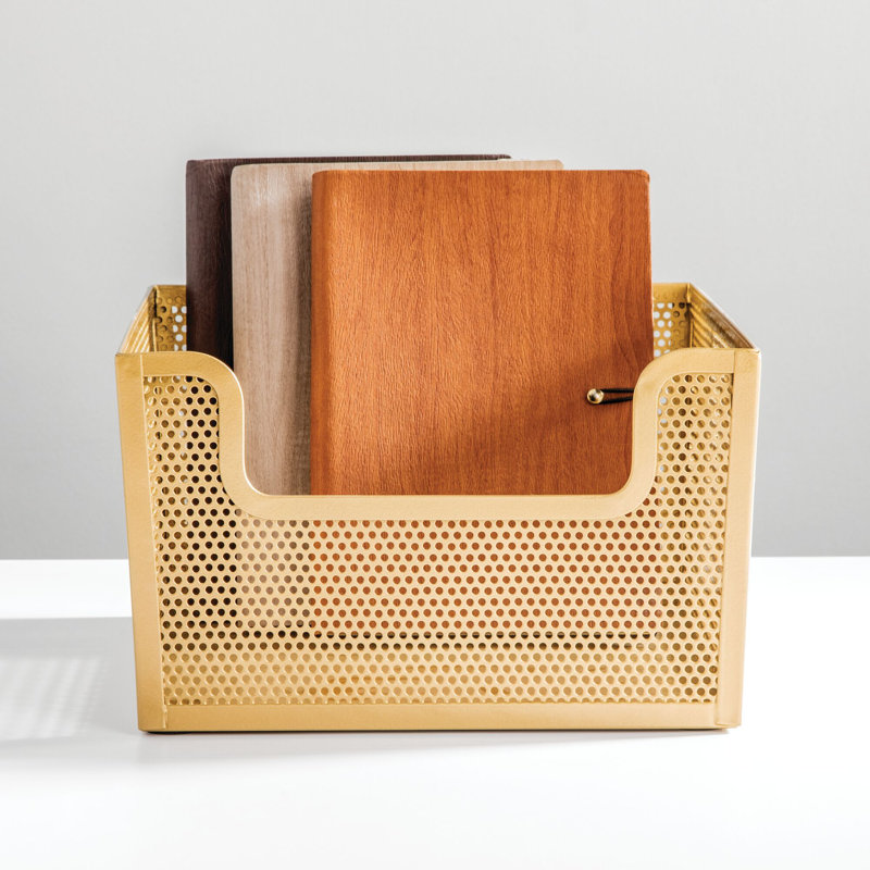 12 x 10 x 6 Perforated Frame Dip Front Basket, PC Soft Brass