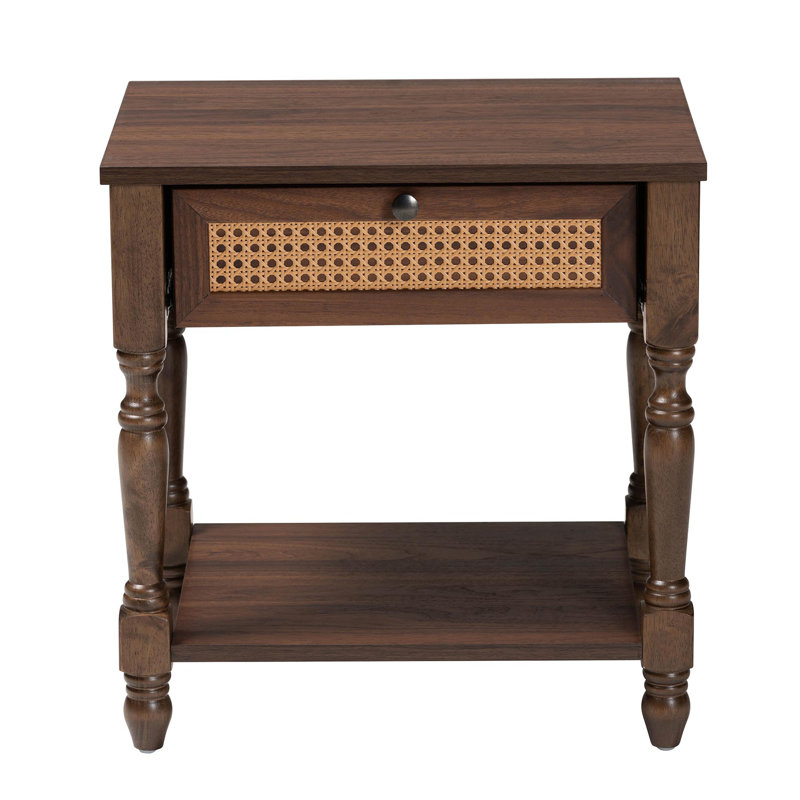 Baxton Studio Giovanna Transitional Brown Nightstand With Rattan