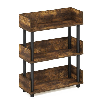 3-Tier Open Shelf With Rounded Edges For Living Room, Home Office, Amber Pine Finish