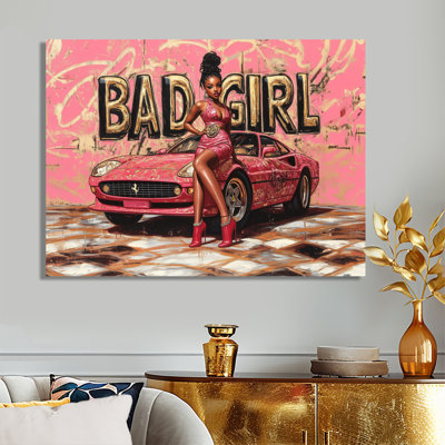 Hip Hop Bad Girl On Sportscar - Fashion Girl Power, art mural