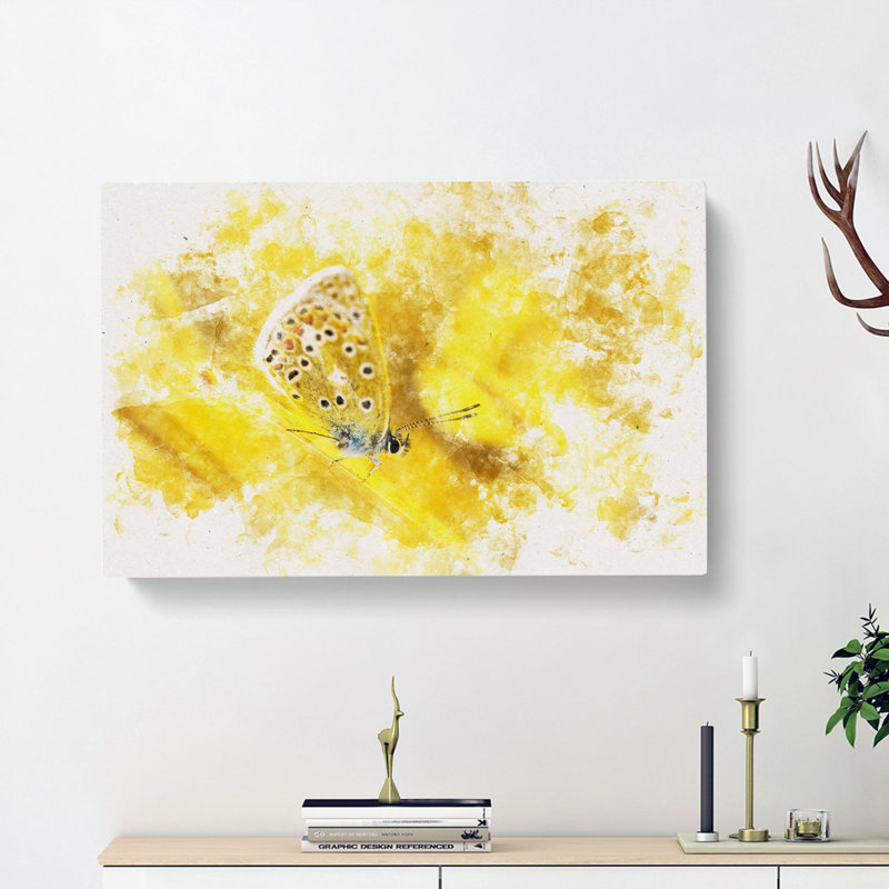 Yellow Butterfly - Wrapped Canvas Print, 60cm H x 91cm W x 3cm D