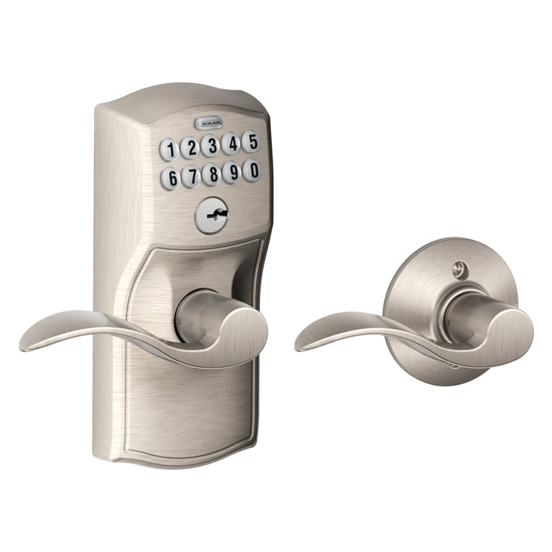 Accent Keypad Lever with Camelot Trim, Yes, Satin Nickel, Keyed Alike