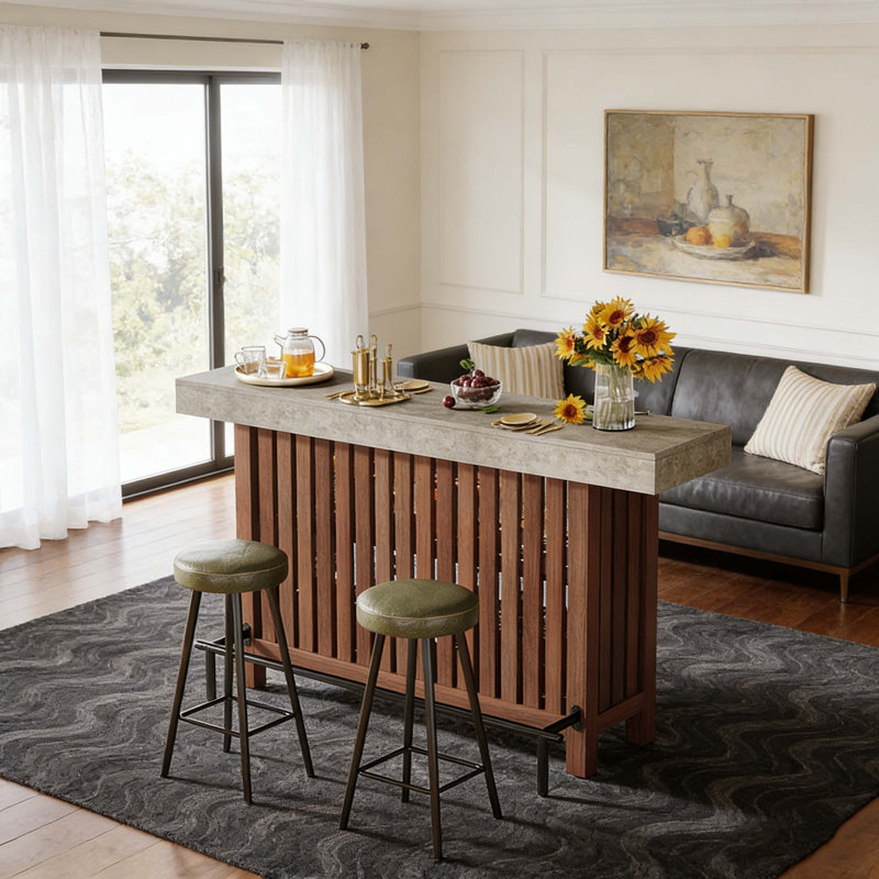 Table de bar Modern Home avec tablettes à 2 niveaux et repose-pieds, Brun et gris