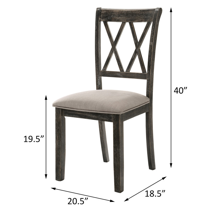 2 chaises d'appoint de salle à manger - tissu beige, dossier en X double, siège en bois gris