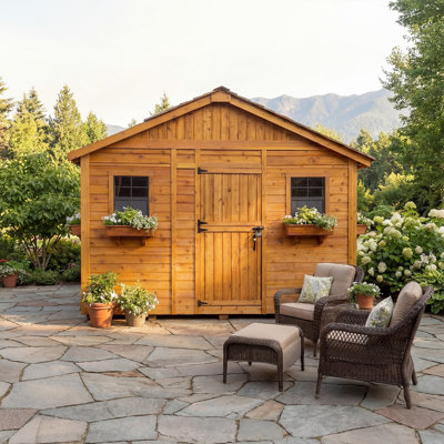12 ft. W x 16 ft. D Western Red Cedar Sunshed She Shed with Workbench and Metal Roof
