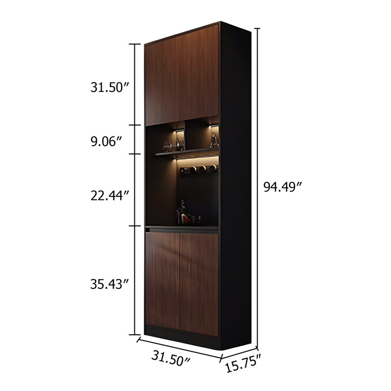 Buffet de luxe à deux portes avec lumière encastrée et éclairage DEL 94,49 "x l 31,5" italien