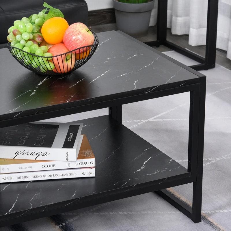 Clida Coffee Table with Storage, Black, Black