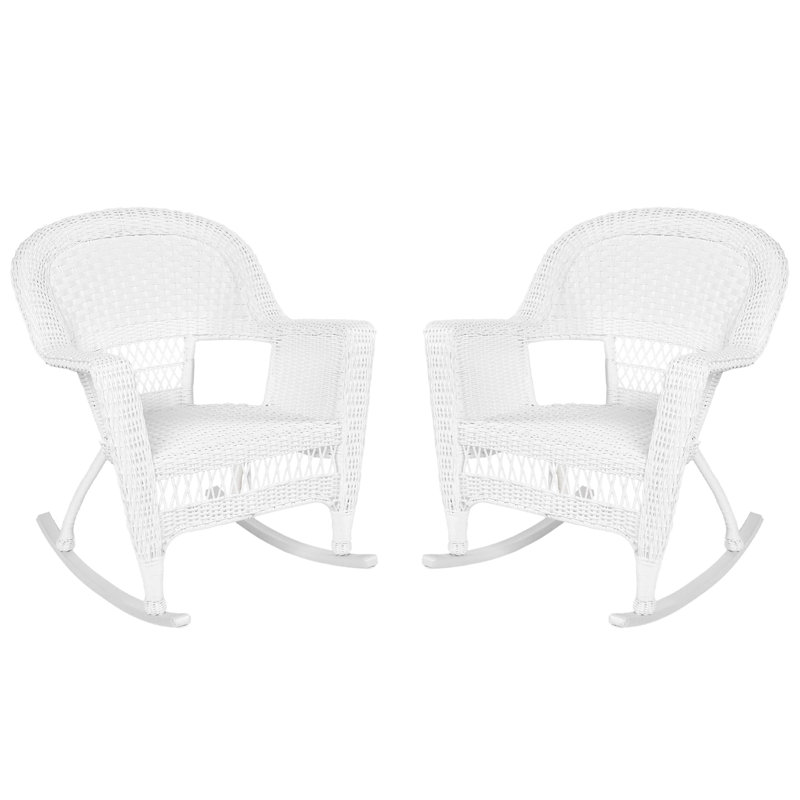 Chaise berçante en osier Raenesha, Blanc, Pas de coussin