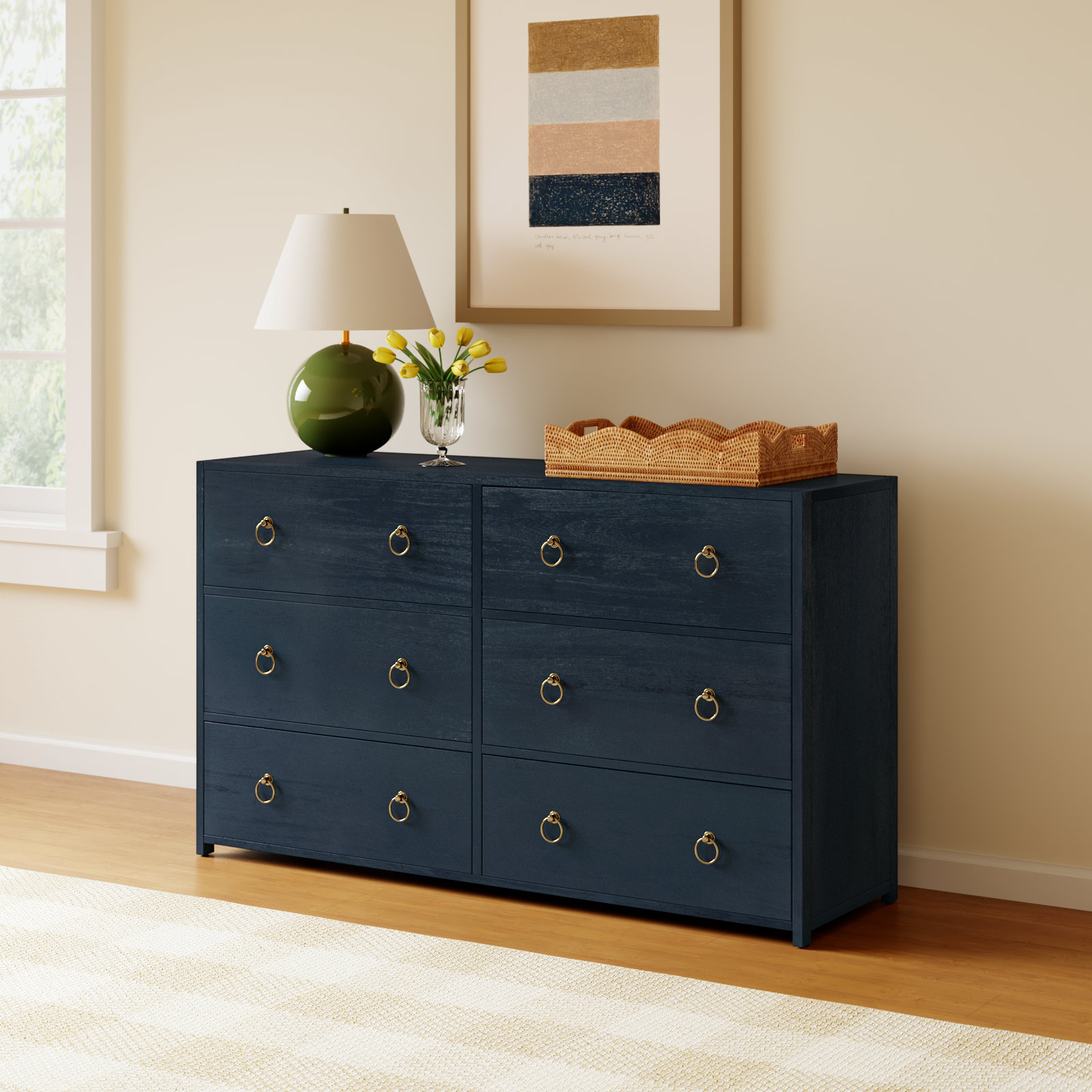 Elin 6 Drawer Dresser, Navy Blue