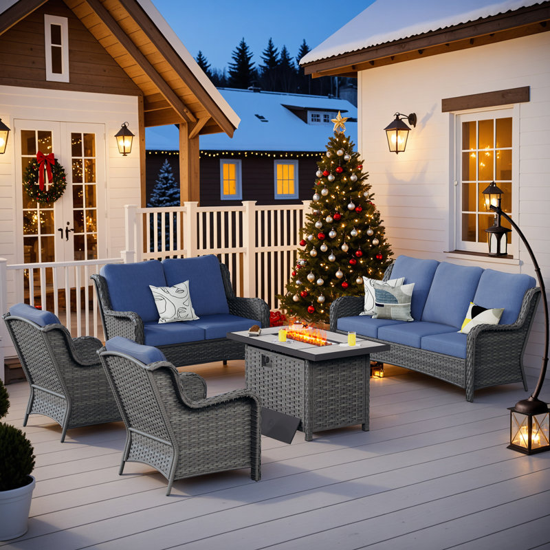 8 - Person Patio Conversation Set with Cushions, Denim Blue, Gray