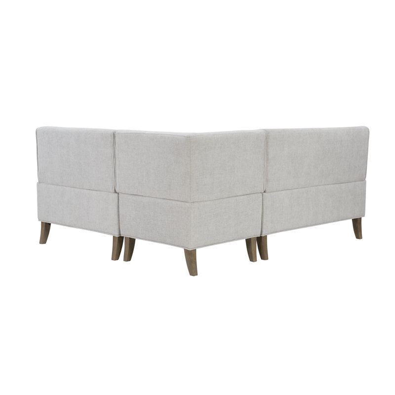 Light Grey Tufted Upholstered Corner Nook Bench with Wood Legs