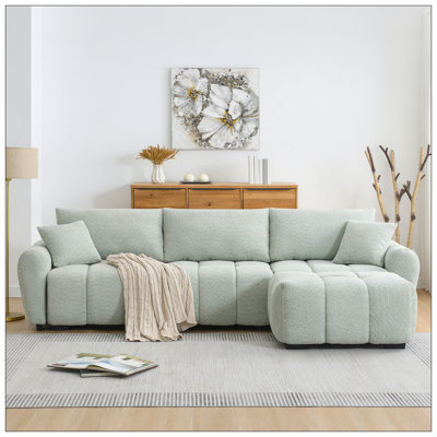110 Inch Modular Sectional Sofa, L Shape With Extra-Large Seat, Pull-Line Design, Movable Ottoman, High Density Foam, Free Combination, Sturdy Metal&Wood Frame, Boucle Fabric