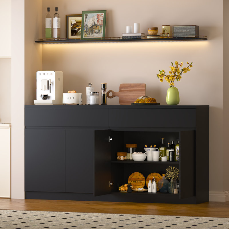 Buffet multifonctionnel avec 2 tiroirs + 4 portes: Armoire de rangement grande capacité