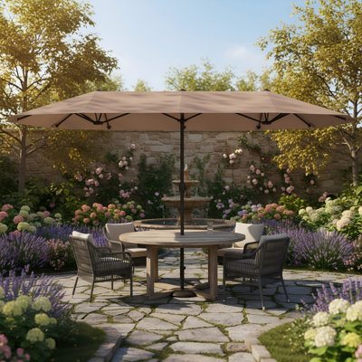 13 FT Dual-Sided Patio Umbrella, Large Outdoor Twin Umbrella w/ Crank Handle & 12 Reinforced Ribs