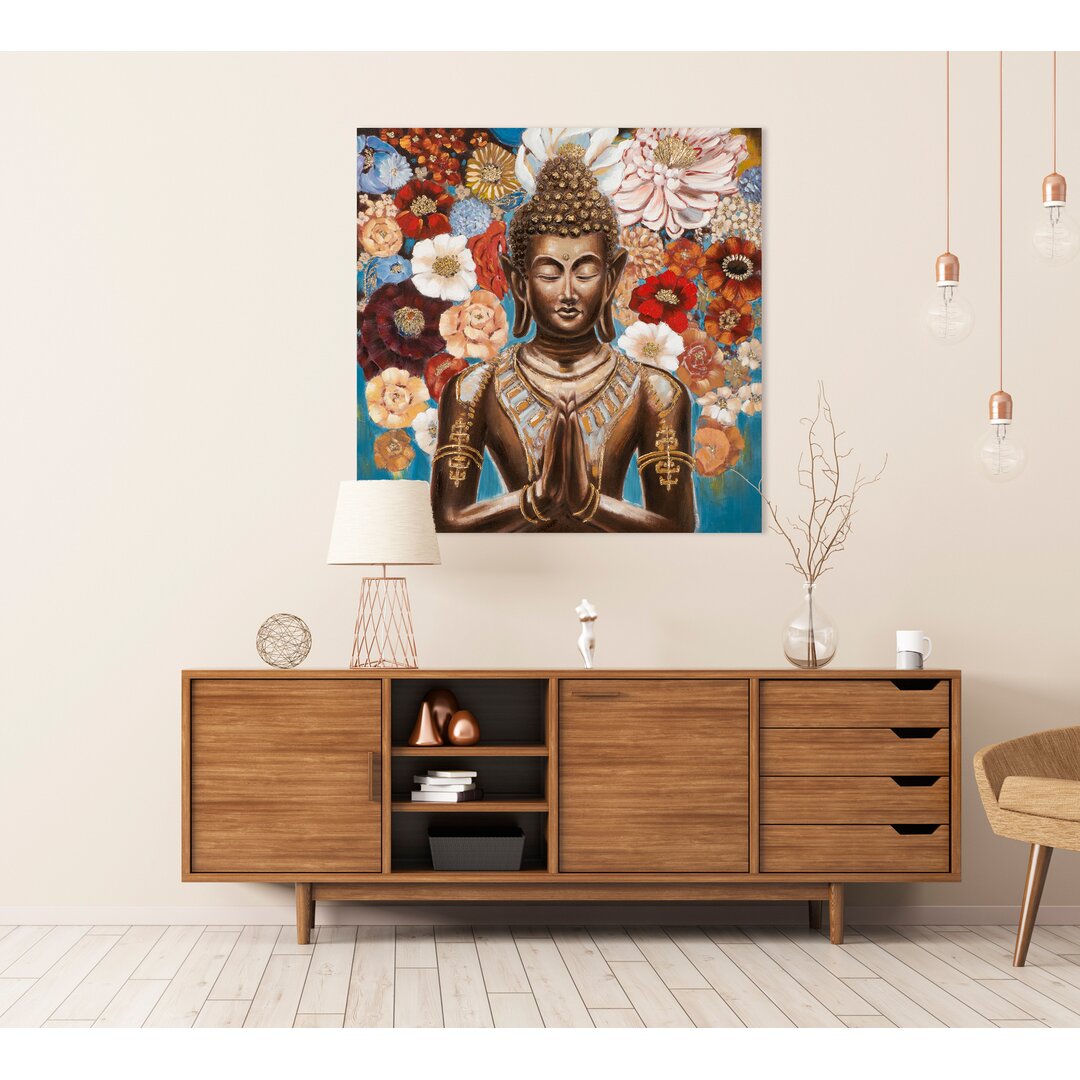 Leinwandbild Buddha mit Blumen