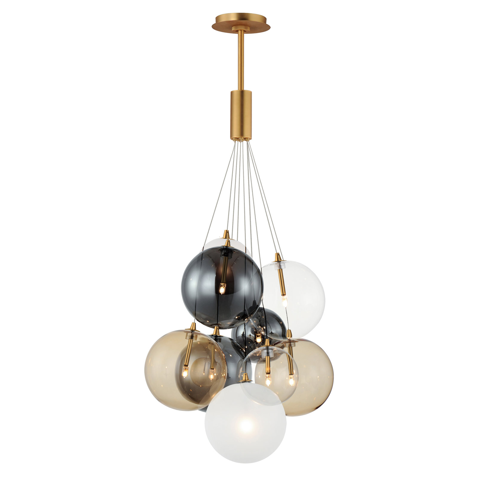 Alhowra 9 Light Glass Steel Dimmable Pendant, Clear/Smoke/Amber, Gold