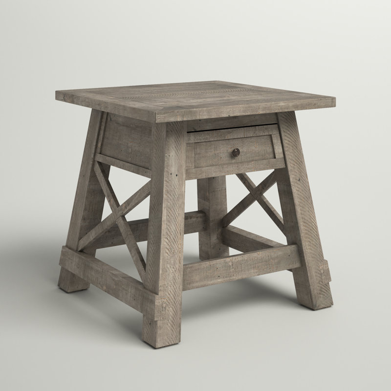 Calixta Solid Wood Top 1 End Table with Storage and Built-In Electrical Outlet
