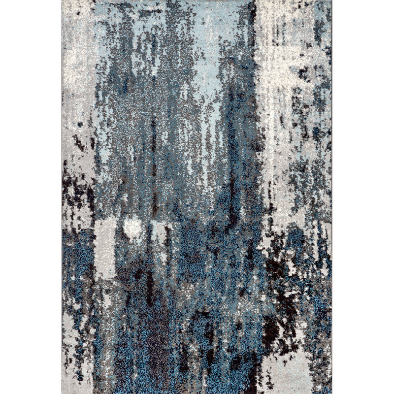 Tapis à motif abstrait pour le salon, la chambre à coucher, la salle à manger et la cuisine Elliott, bleu sarcelle / ivoire