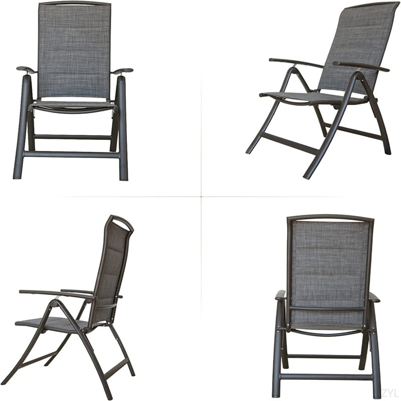 Folding Patio Chairs Set Of 2, Aluminium Frame Reclining Sling Lawn Chairs With Adjustable High Backrest, Patio Dining Chairs For Outdoor, Camping,Porch