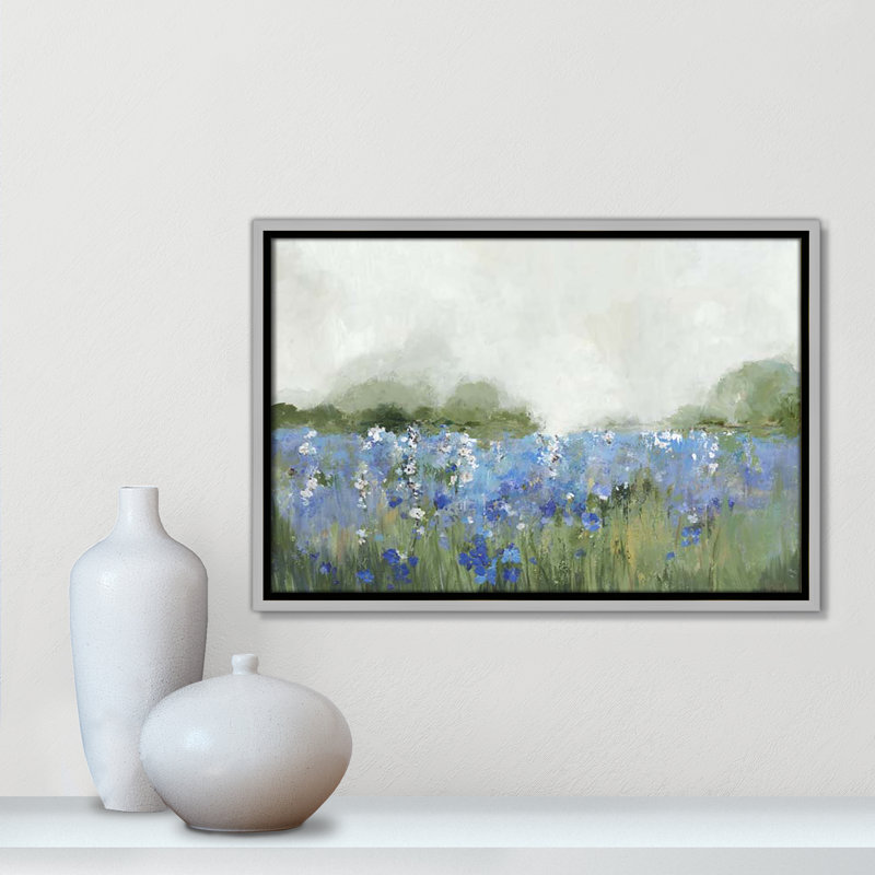 «Meadows Bluebells Field» encadré sur toile par Allison Pearce, H 13,5 po x l 19,5 po x P 2 po, Encadrement argenté