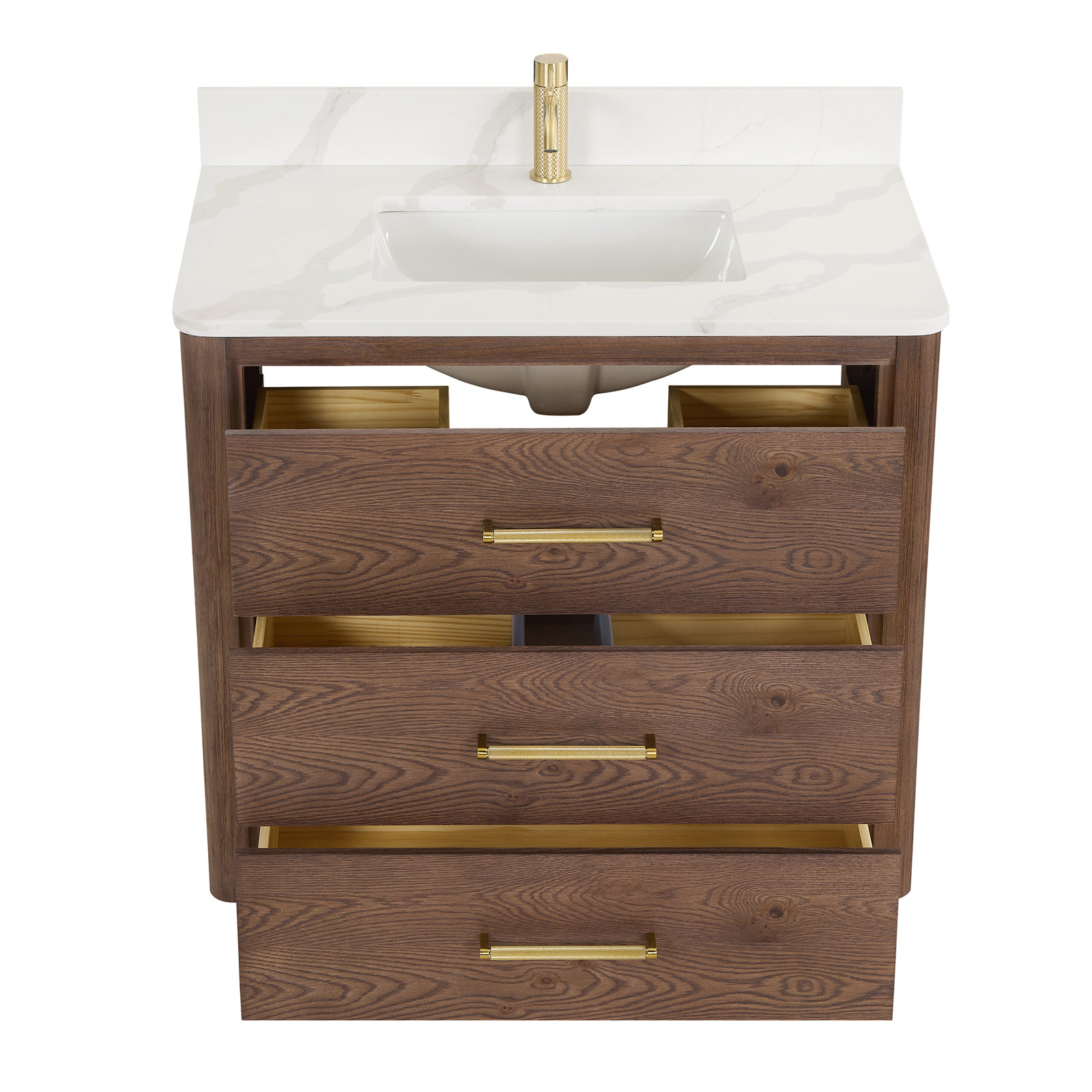 Porto 36'' Single Bathroom Vanity, Dark Brown Oak, Gold