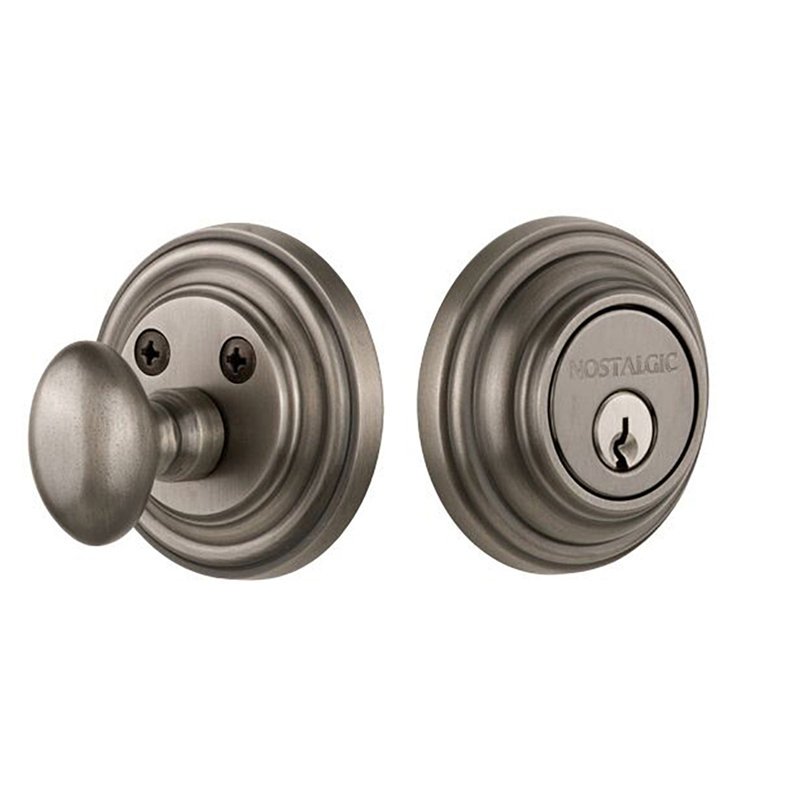 Nostalgic Warehouse Classic Rosette Single Cylinder Deadbolt, Antique Pewter