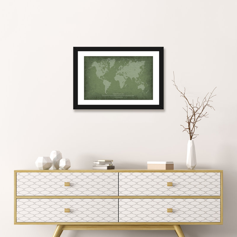 " Binary Code World Map ", 16" H x 24" W x 1" D, Black Framed Paper, White