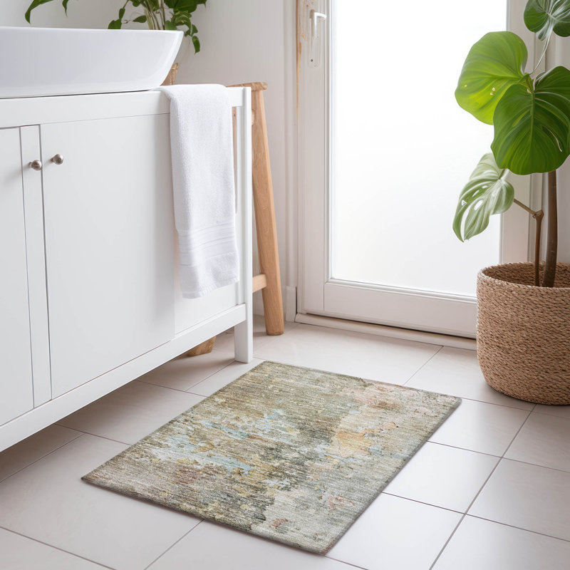 Machine Washable Indoor/Outdoor Claudian ACN1234 Brown Rug, Rectangle 1'8" x 2'6"