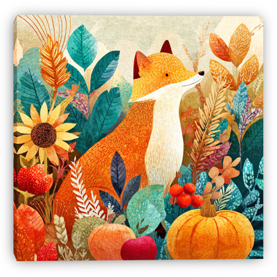 «Whimsical Fox in Fall Leaves», art mural sur toile tendue