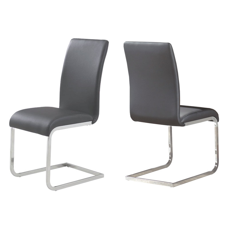 Chrome-Finished Metal Side Chair with Gray Faux Leather Upholstery