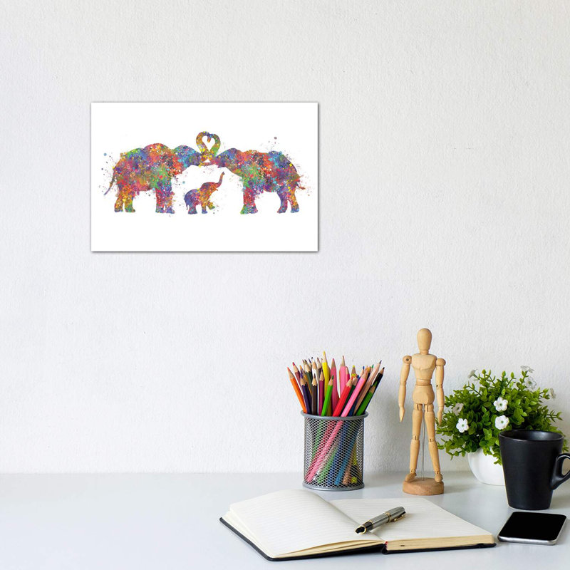 " Elephant Family " by Genefy Art, 18" H x 26" W x 1.5" D, Wrapped Canvas