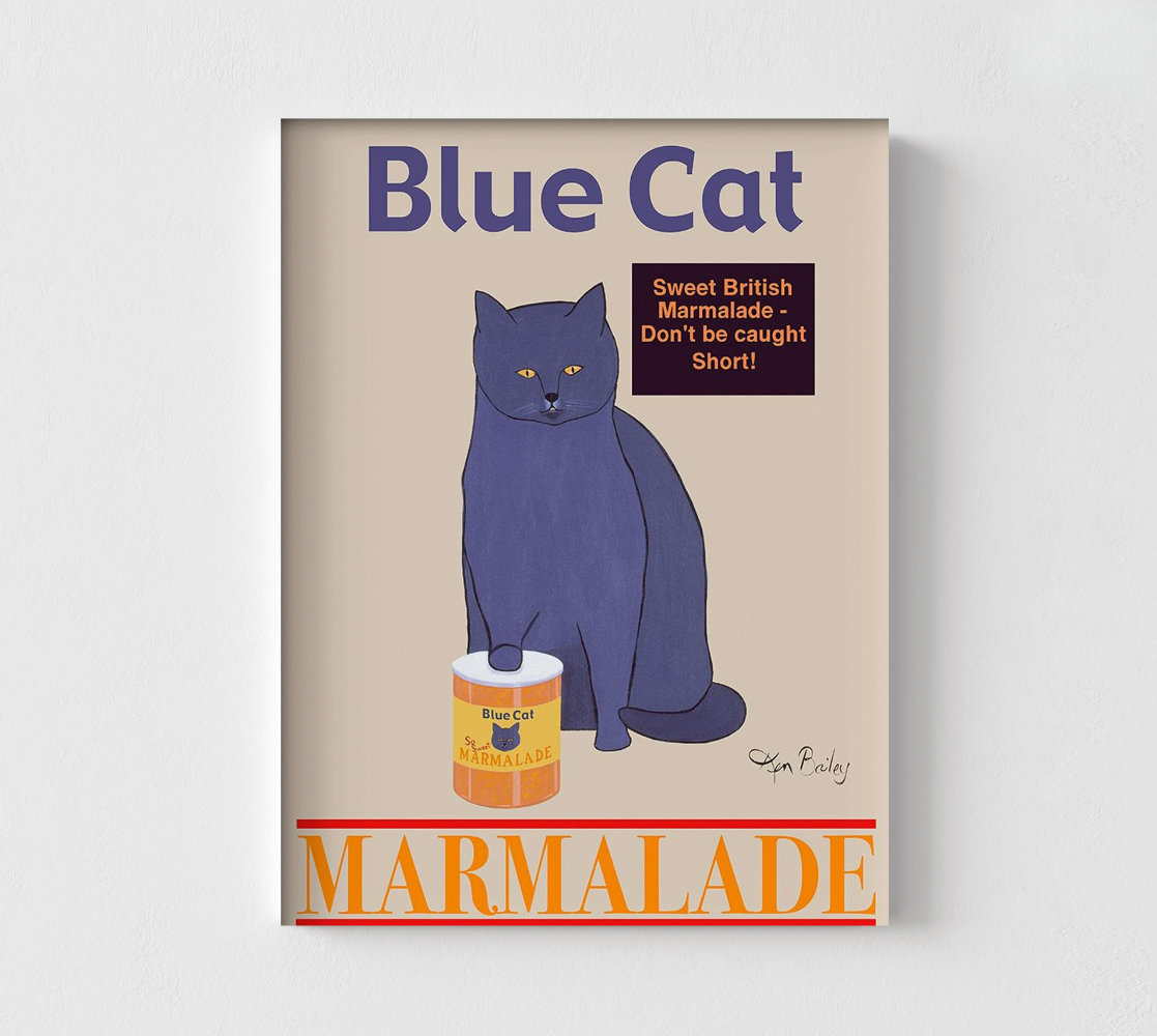 WeFrameArt Cat Cafe Entryway Wall Art, English Breakfast Funny Poster  Print, Sweet Marmalade Retro Wall Art, Blue Cat Food Poster Print | Wayfair