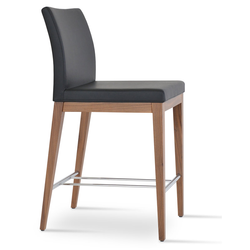 Tabouret de bar Aria, Noyer, Similicuir ppm noir