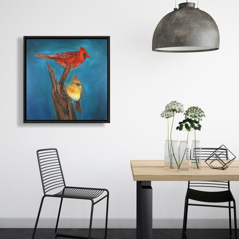 Oiseaux sur une branche - toile encadrée 24 po x 24 po