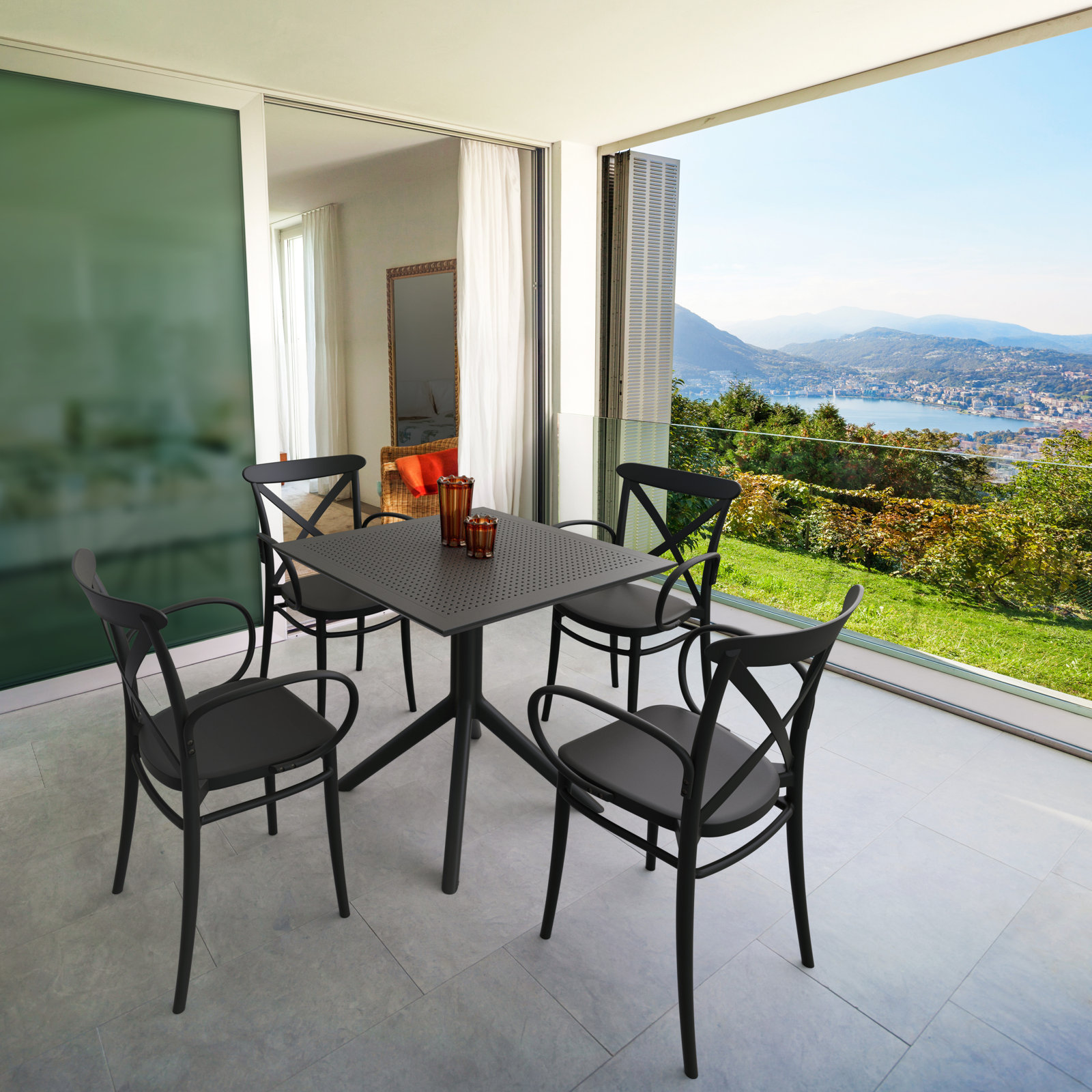 Cordelia 32" Patio Dining Set, Black