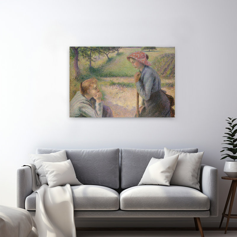 Deux jeunes paysannes, 1891-1892, estampe d'art mural contemporain abstrait impressionniste représentant un paysage