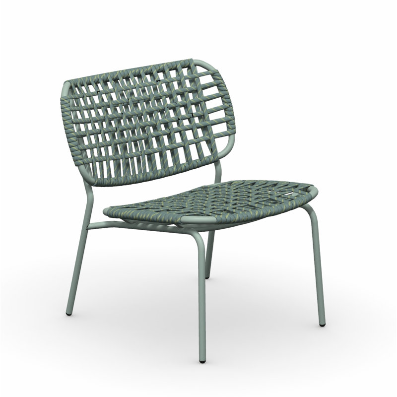 Yo Outdoor Lounge Chair with Woven Seat and Metal Frame, Matt Thyme Green