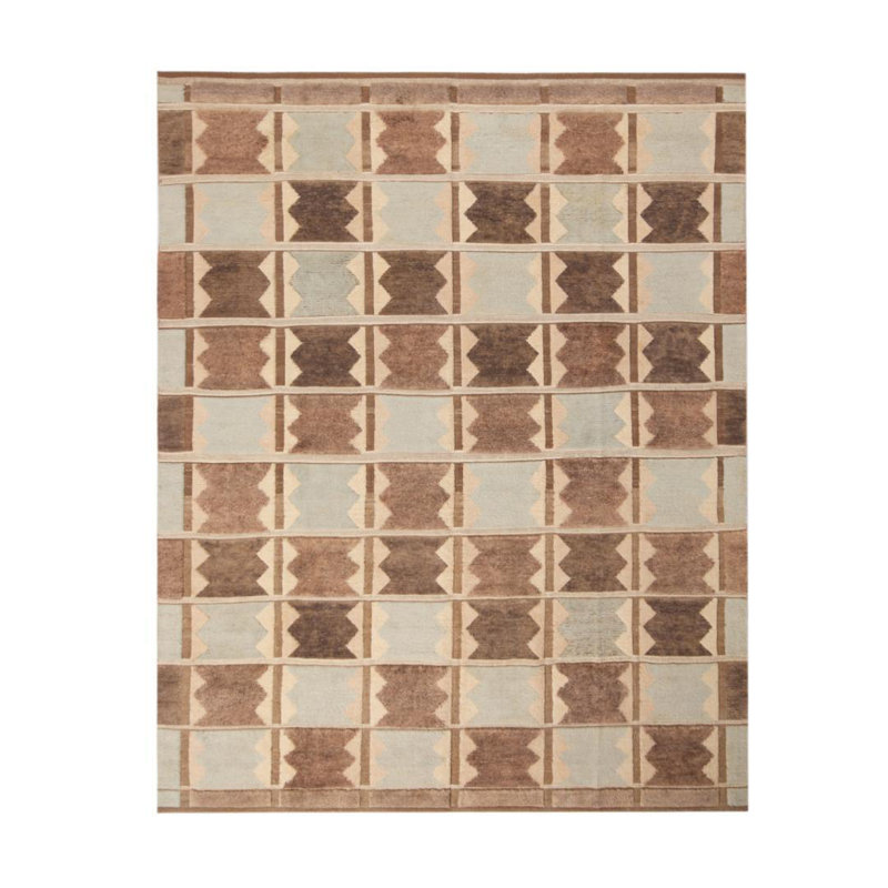 Rug & Kilim’S Scandinavian-Inspired Geometric Gray And Blue Wool Rug, Rectangle 6' x 9'